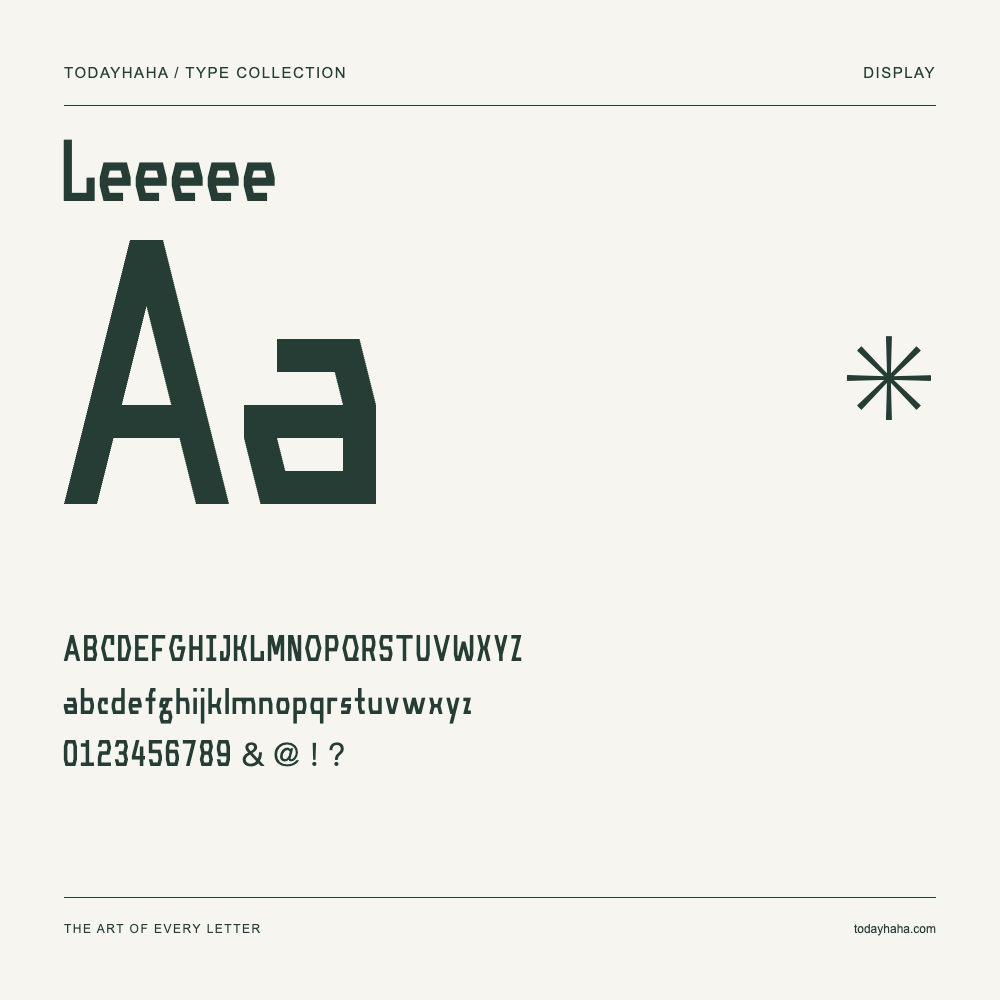 Leeeee — Schriftmuster mit Großbuchstaben, Kleinbuchstaben und Ziffern