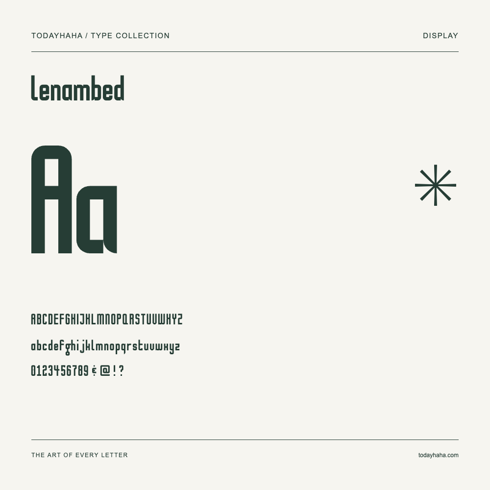 lenambed — Spécimen avec majuscules, minuscules et chiffres