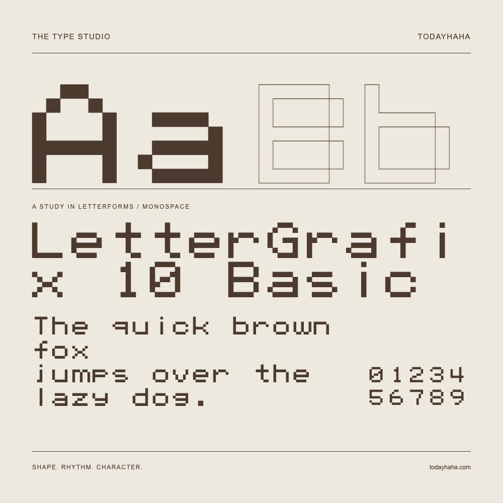 LetterGrafix 10 Basic — Letterform study with sample sentence and numbers