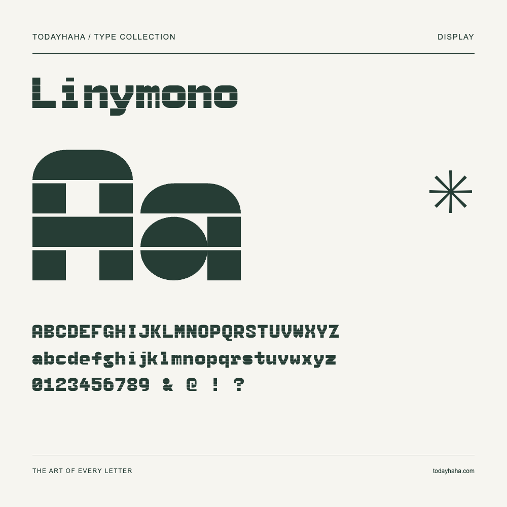 Linymono — Schriftmuster mit Großbuchstaben, Kleinbuchstaben und Ziffern