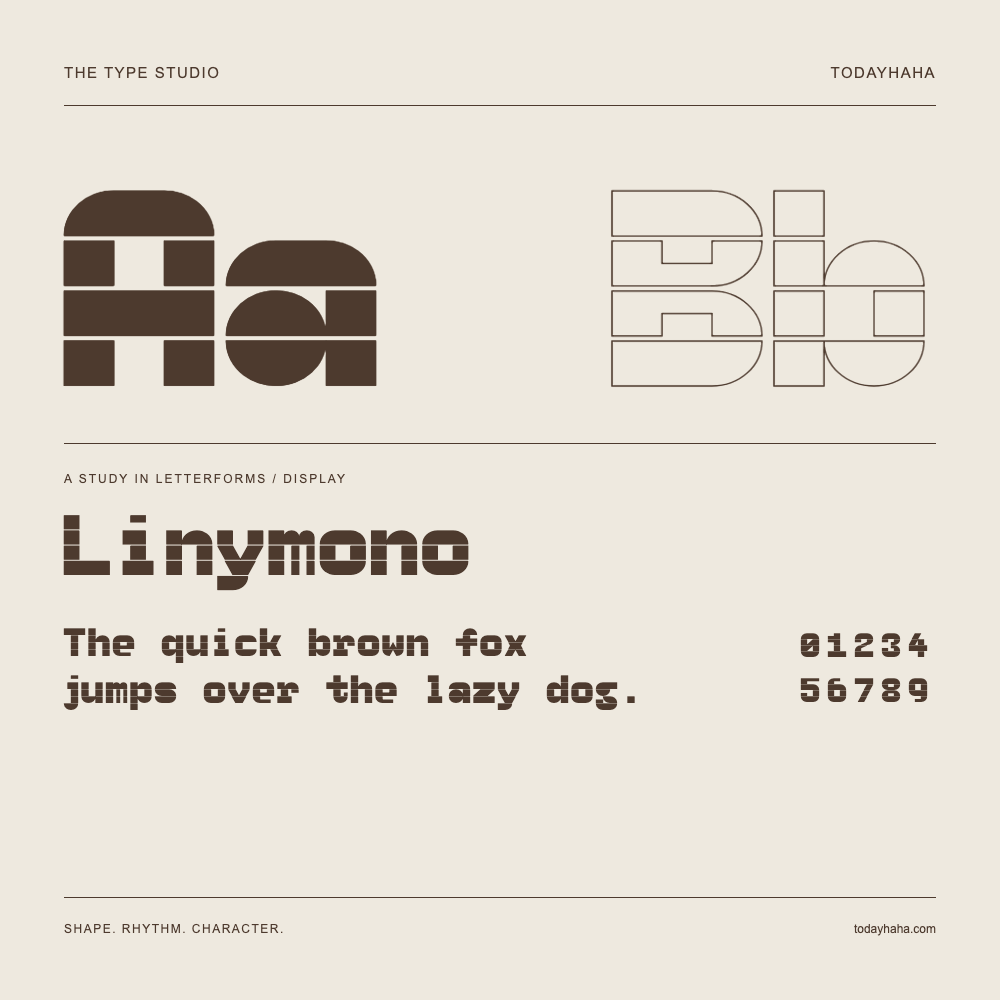 Linymono — Buchstabenstudie mit Beispielsatz und Ziffern