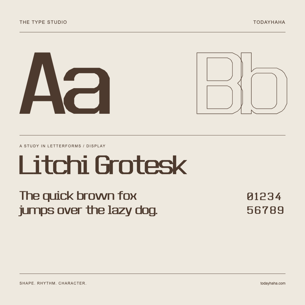 Litchi Grotesk — Étude des lettres avec une phrase et des chiffres