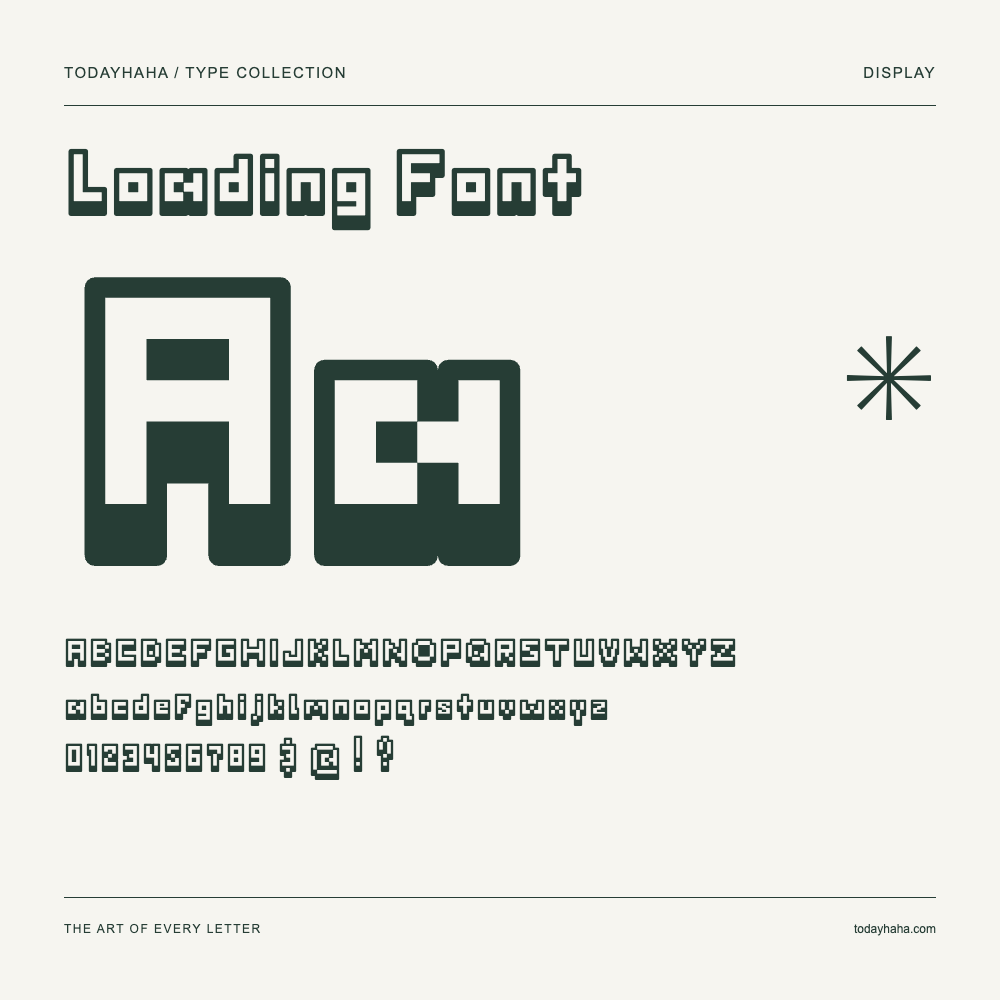 Loading Font — Font specimen with uppercase and lowercase letters and numbers