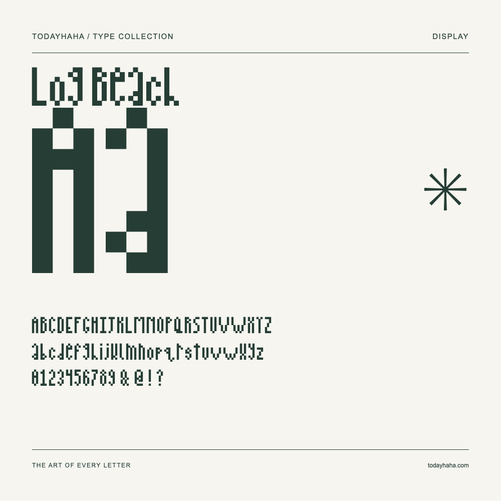 Log Beach — Spécimen avec majuscules, minuscules et chiffres