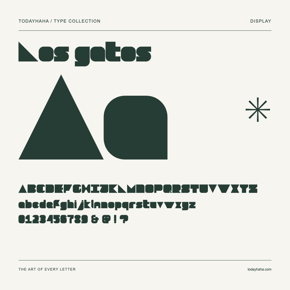 Los gatos — Font specimen with uppercase and lowercase letters and numbers