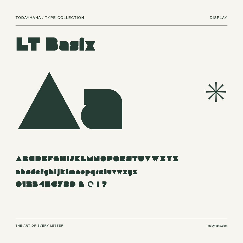 LT Basix — Schriftmuster mit Großbuchstaben, Kleinbuchstaben und Ziffern