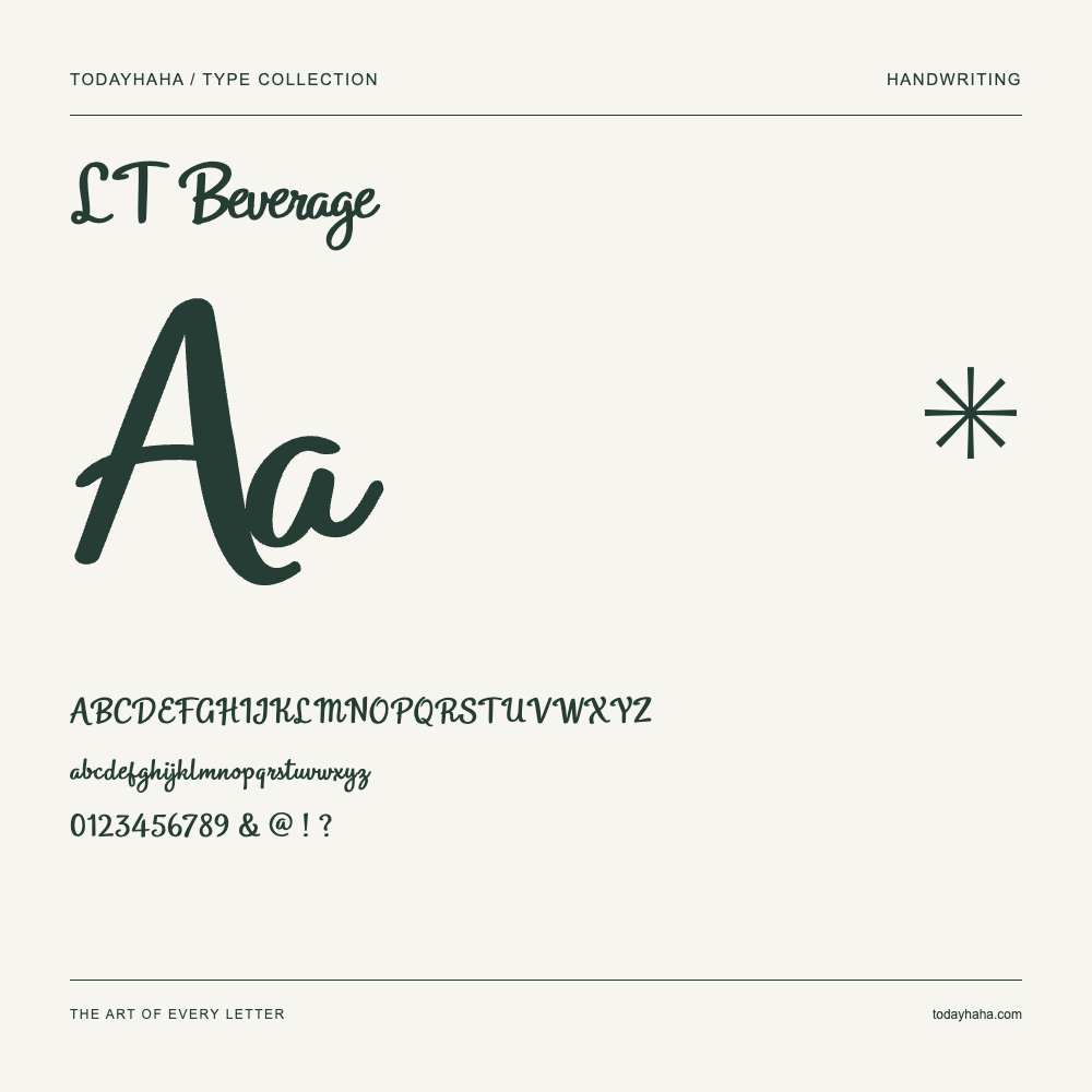LT Beverage — Muestra de mayúsculas, minúsculas y números