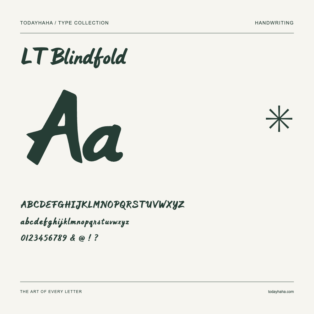 LT Blindfold — Schriftmuster mit Großbuchstaben, Kleinbuchstaben und Ziffern