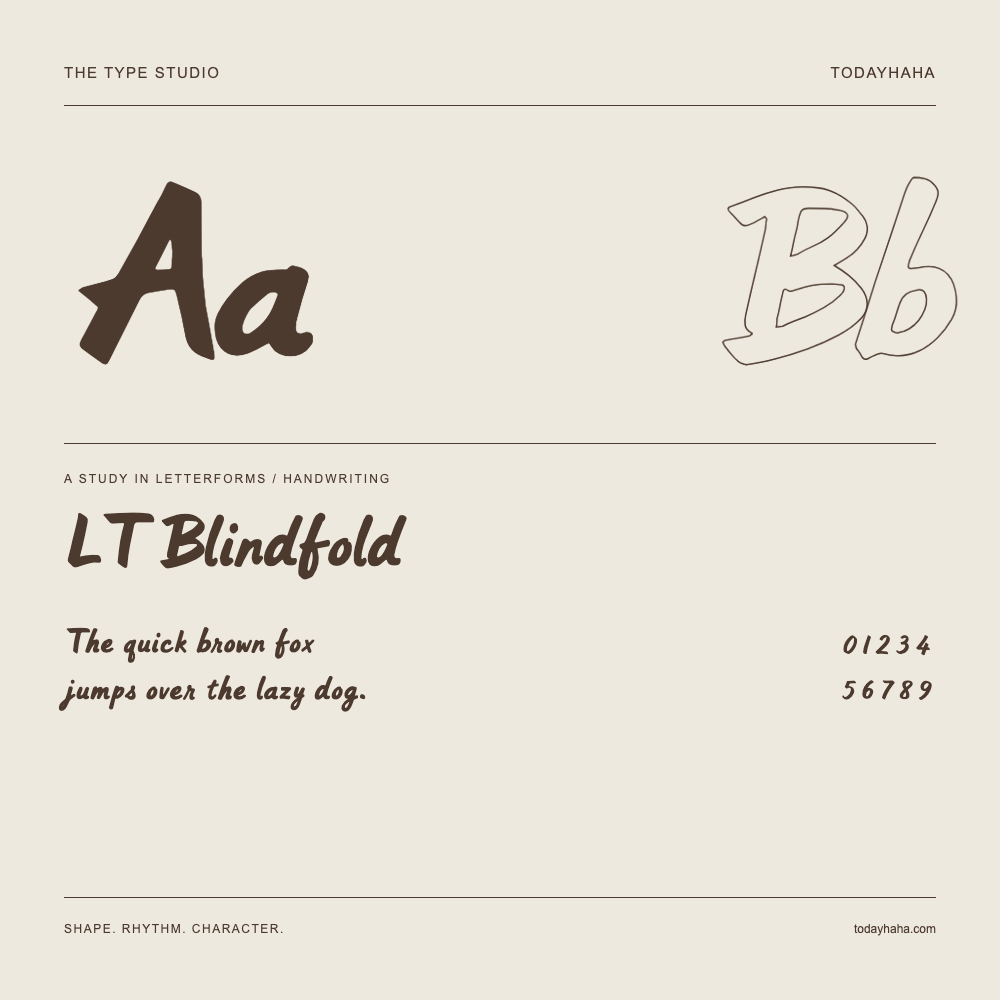 LT Blindfold — Buchstabenstudie mit Beispielsatz und Ziffern