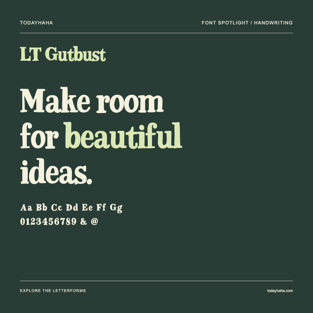 LT Gutbust — Póster tipográfico con texto de muestra