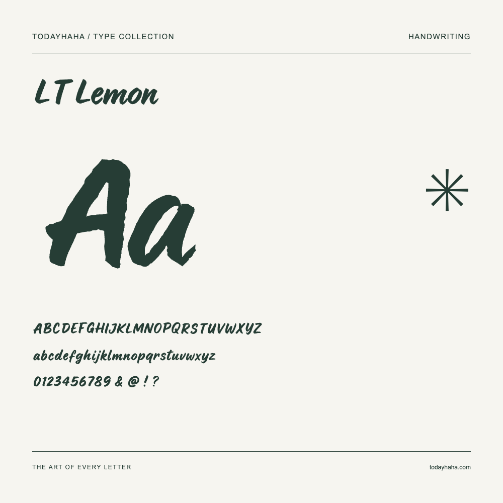 LT Lemon — Muestra de mayúsculas, minúsculas y números