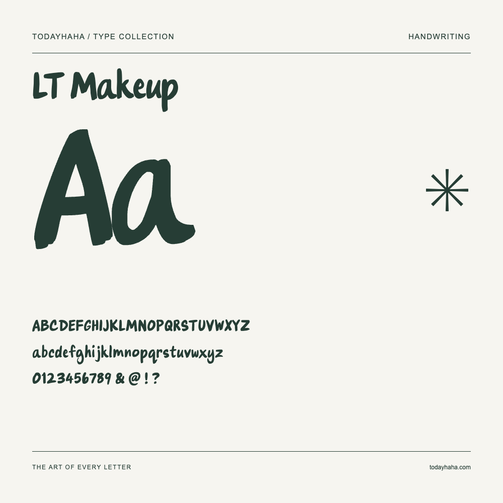 LT Makeup — Muestra de mayúsculas, minúsculas y números