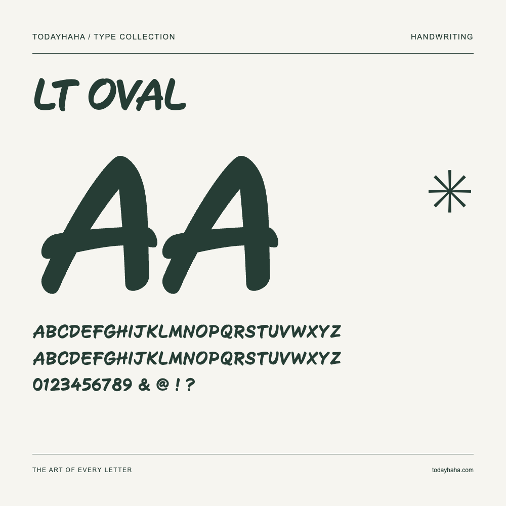 LT Oval — Muestra de mayúsculas, minúsculas y números