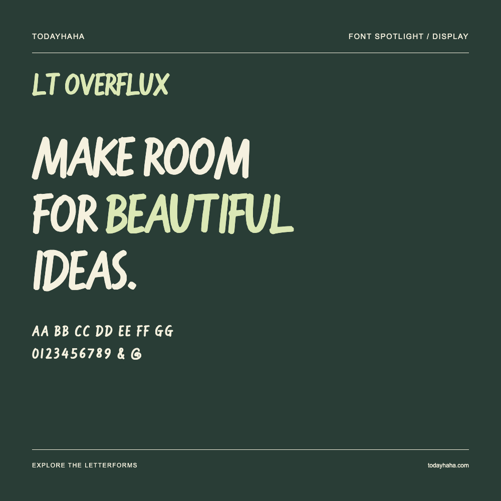 LT Overflux — Affiche typographique avec exemple de texte