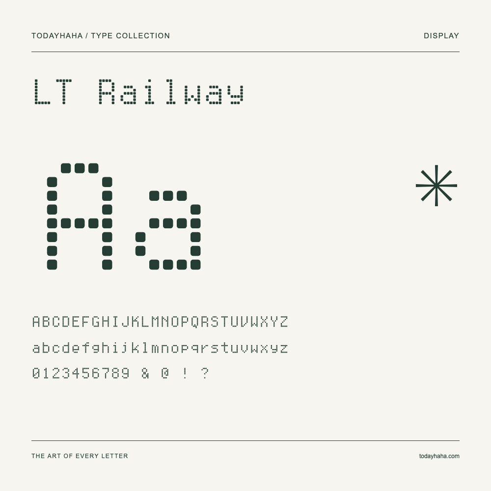 LT Railway — Muestra de mayúsculas, minúsculas y números