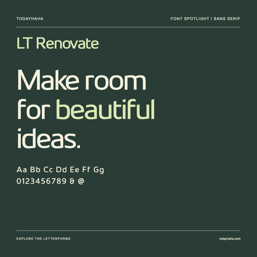 LT Renovate — Póster tipográfico con texto de muestra