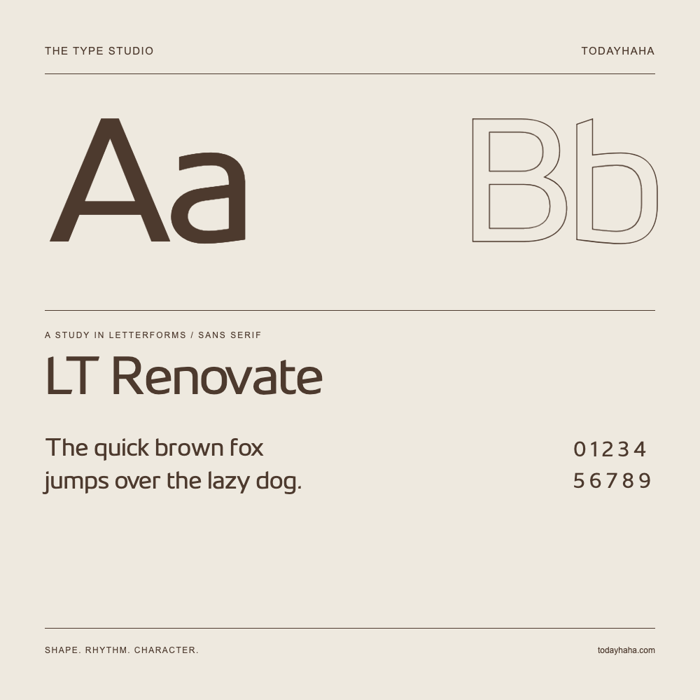 LT Renovate — Estudio de letras con una frase y números