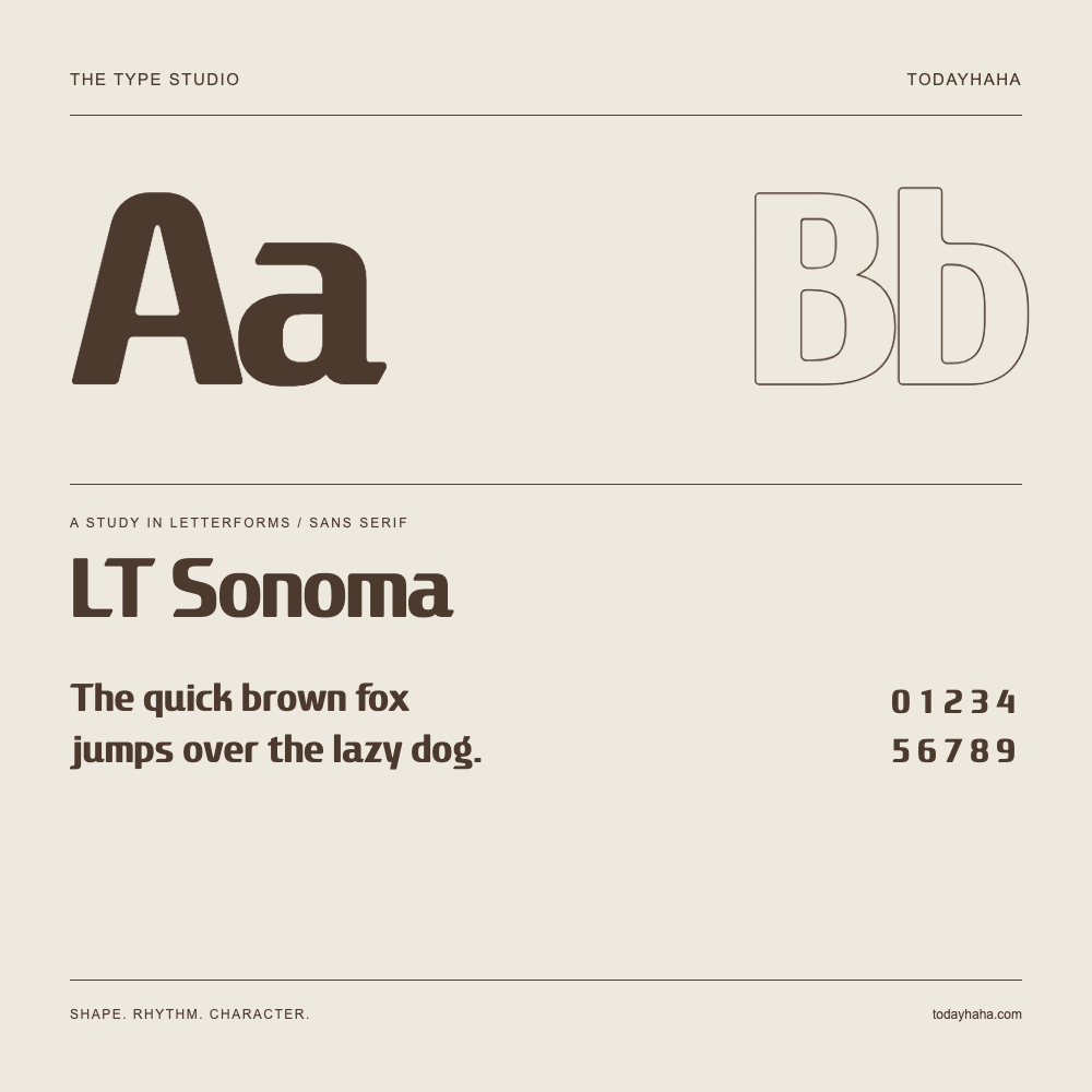 LT Sonoma — Buchstabenstudie mit Beispielsatz und Ziffern