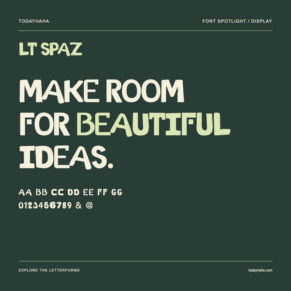 LT Spaz — Affiche typographique avec exemple de texte