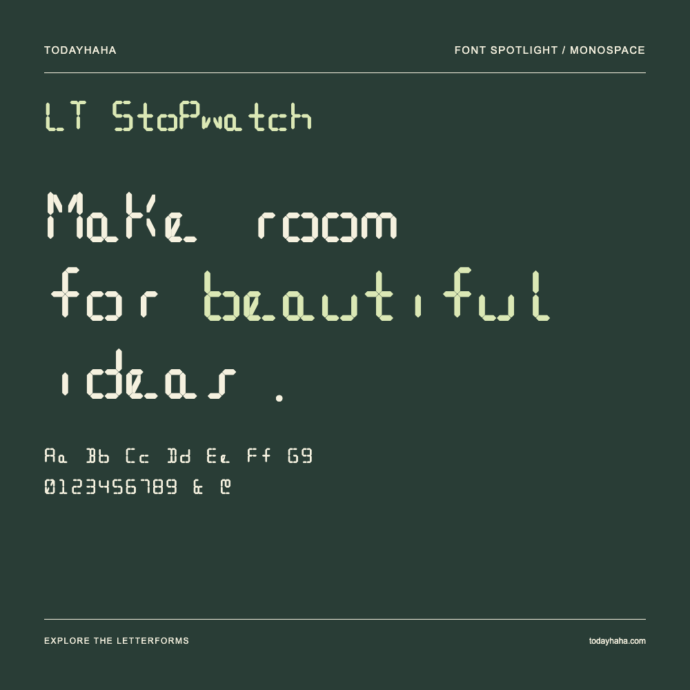 LT Stopwatch — Affiche typographique avec exemple de texte