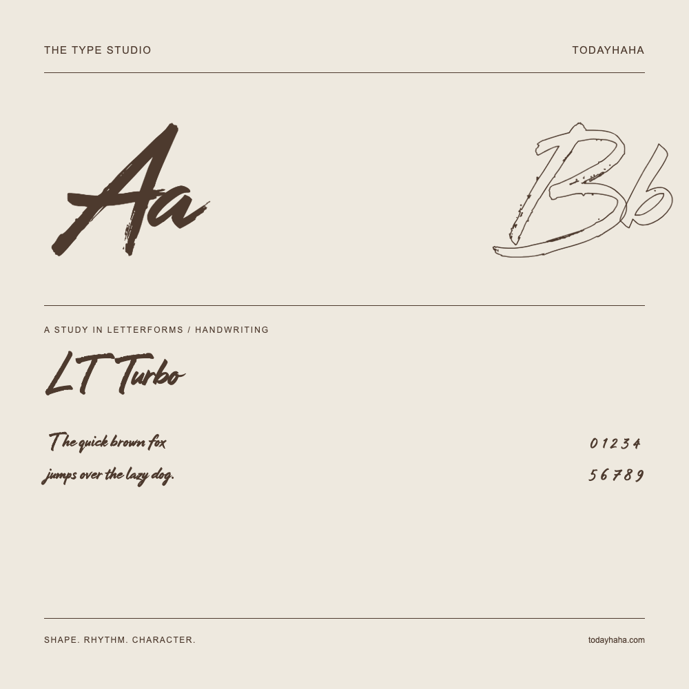LT Turbo — Buchstabenstudie mit Beispielsatz und Ziffern