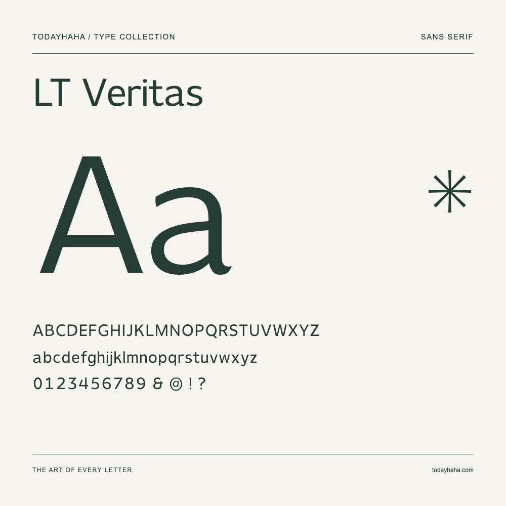 LT Veritas — Muestra de mayúsculas, minúsculas y números