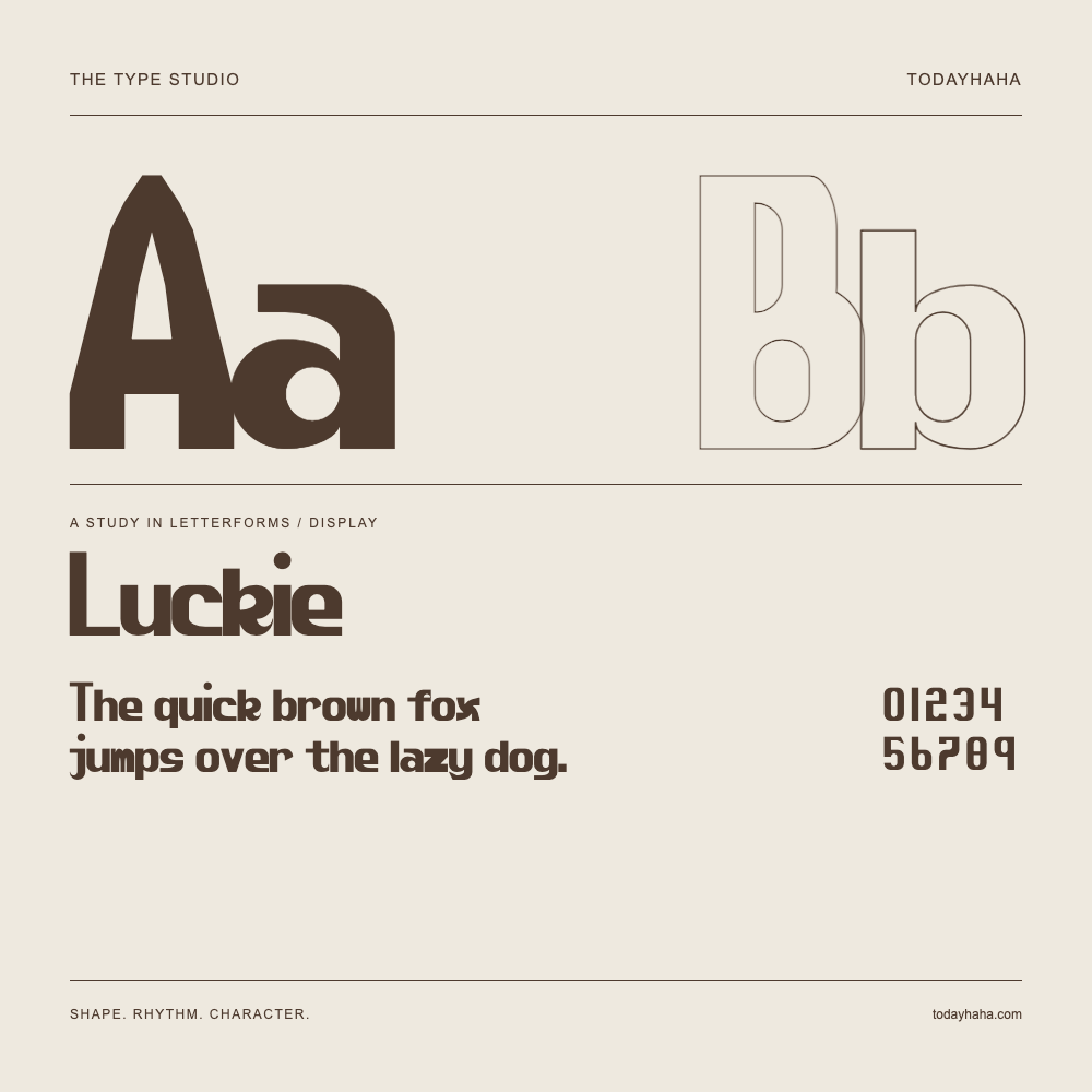 Luckie — Buchstabenstudie mit Beispielsatz und Ziffern