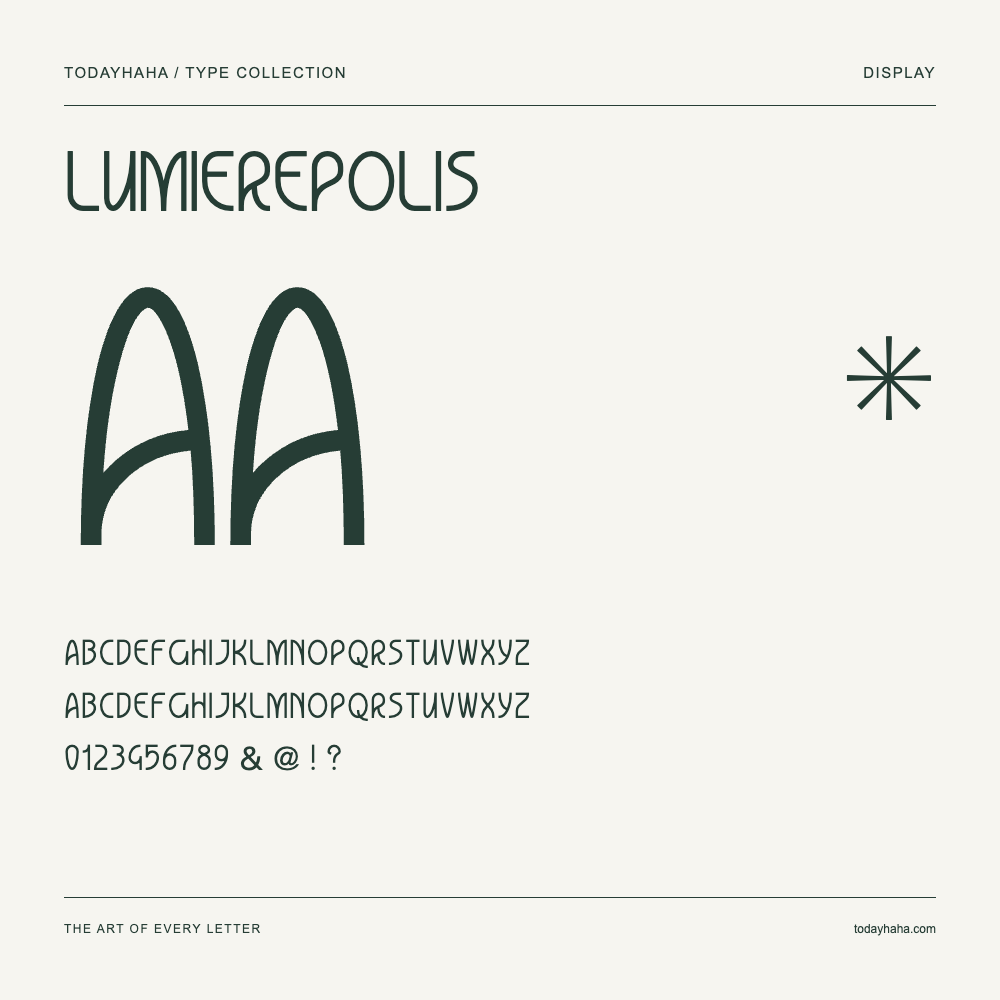 Lumierepolis — Schriftmuster mit Großbuchstaben, Kleinbuchstaben und Ziffern