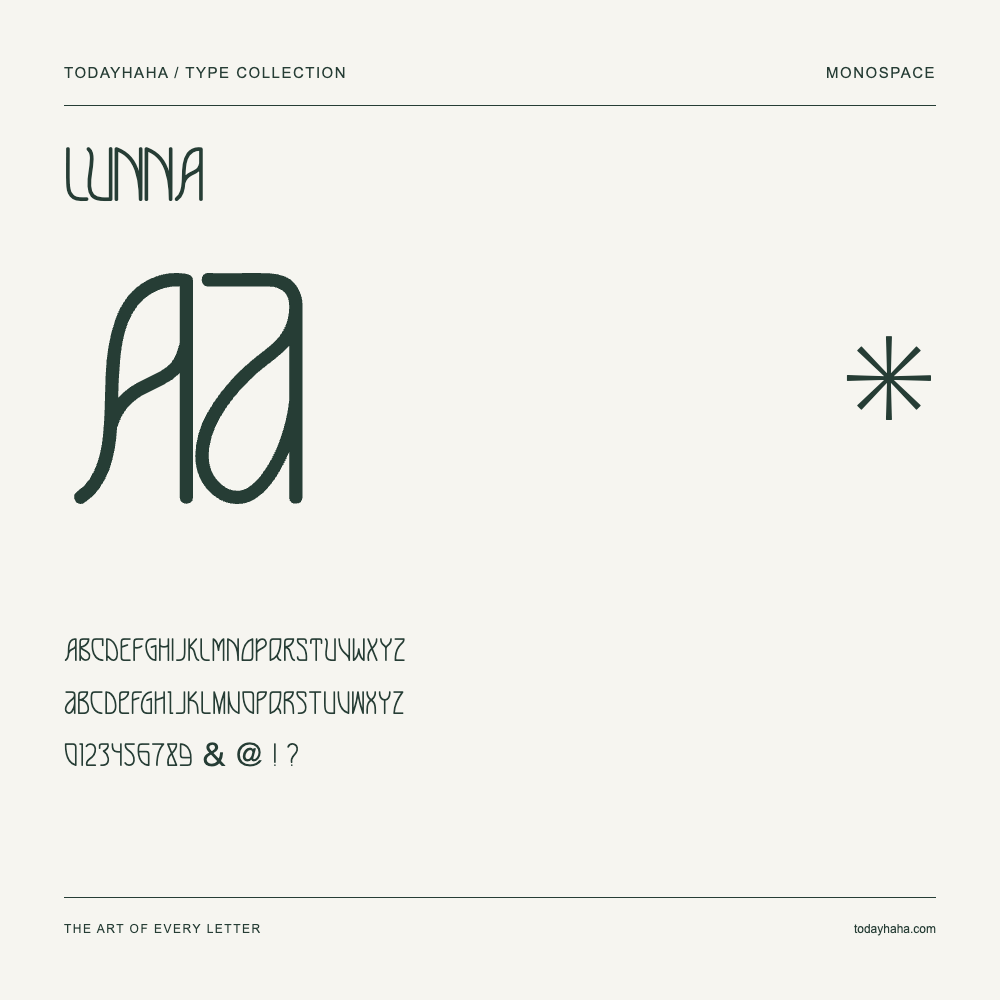 LUNNA — Schriftmuster mit Großbuchstaben, Kleinbuchstaben und Ziffern