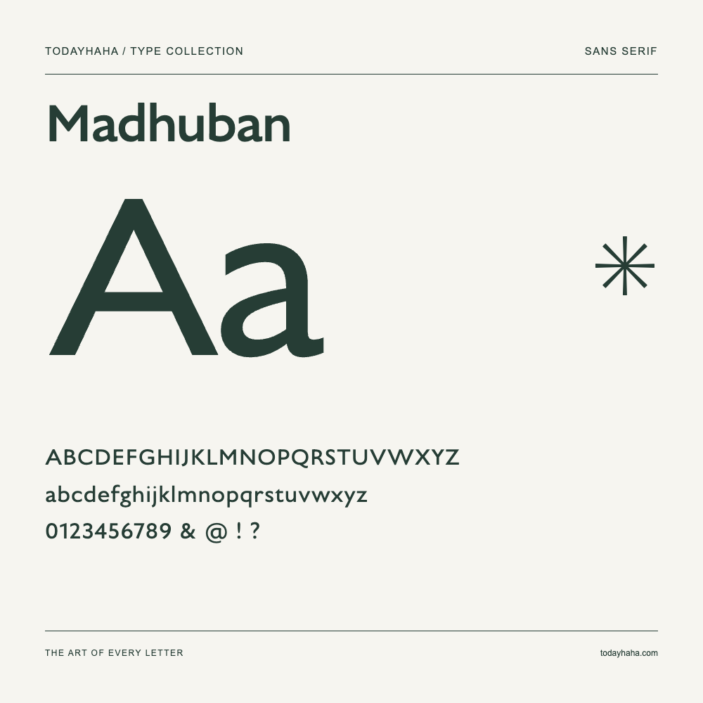 Madhuban — Muestra de mayúsculas, minúsculas y números