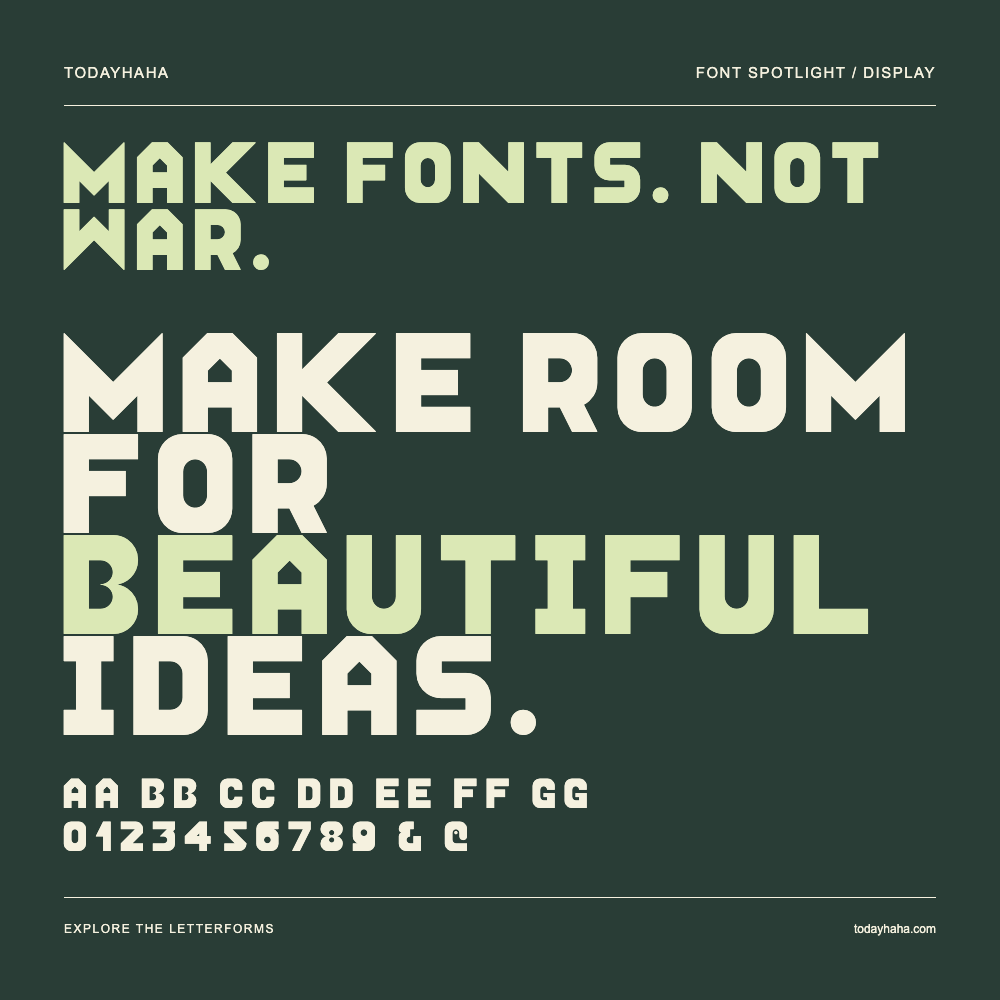 Make Fonts. Not War. — Póster tipográfico con texto de muestra