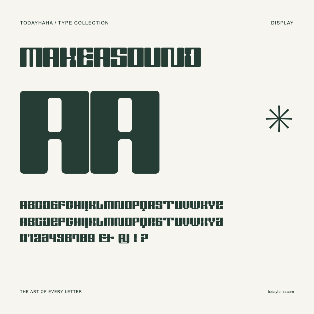 MAKEASOUND — Schriftmuster mit Großbuchstaben, Kleinbuchstaben und Ziffern