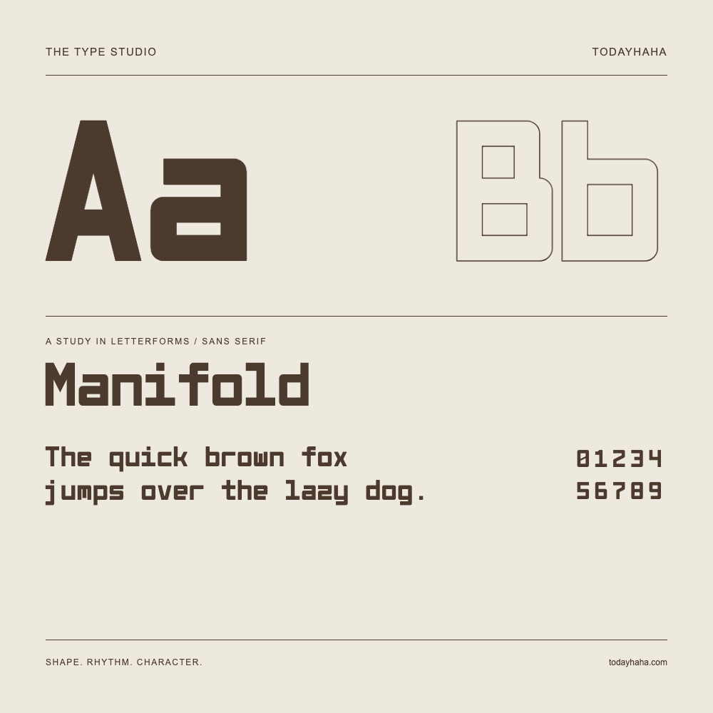 Manifold — Letterform study with sample sentence and numbers