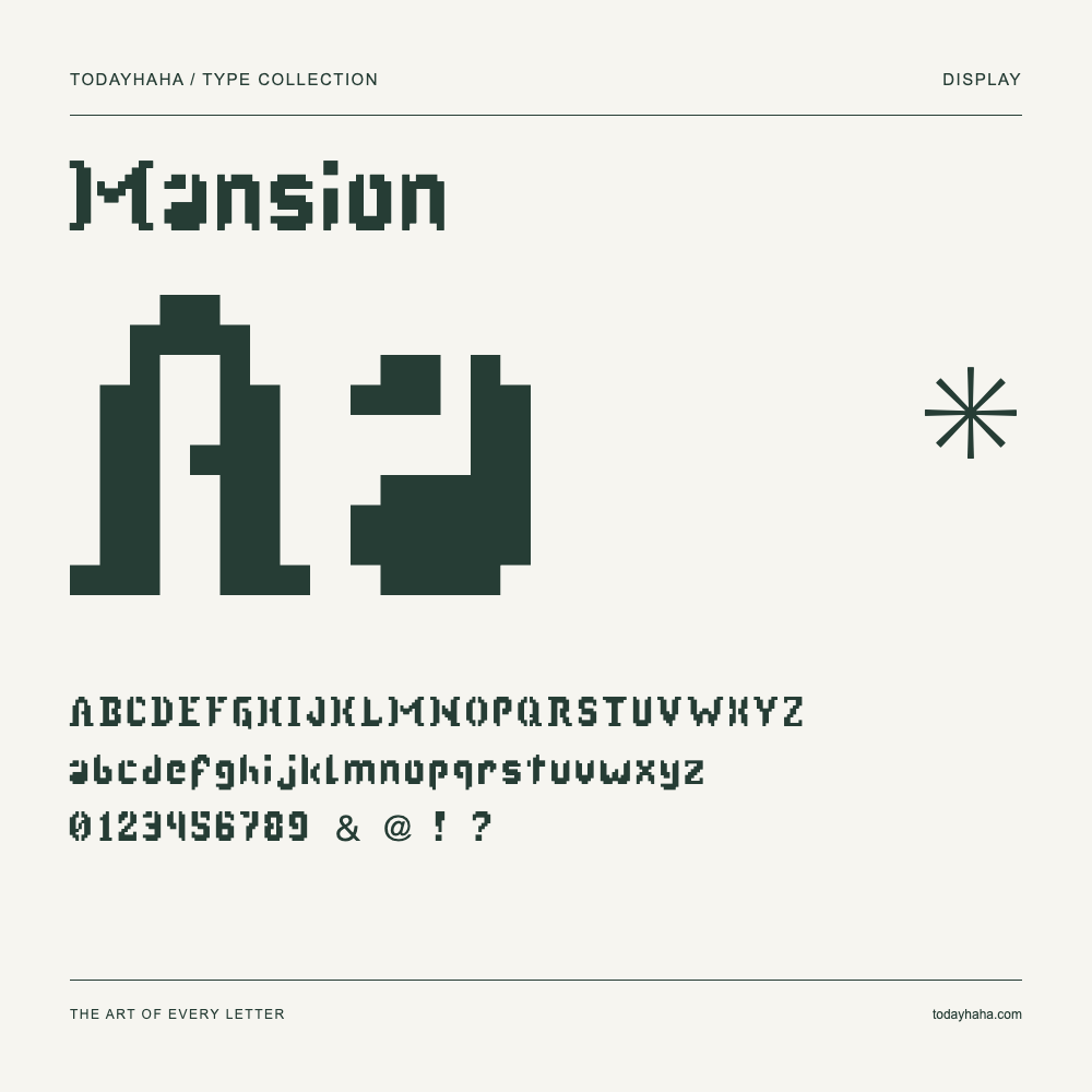 Mansion — Spécimen avec majuscules, minuscules et chiffres
