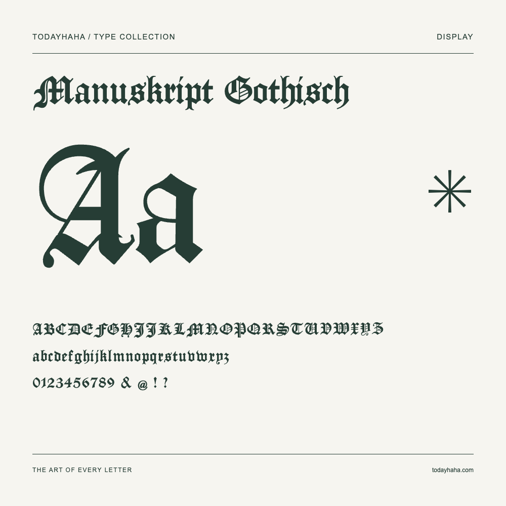 Manuskript Gothisch — Spécimen avec majuscules, minuscules et chiffres