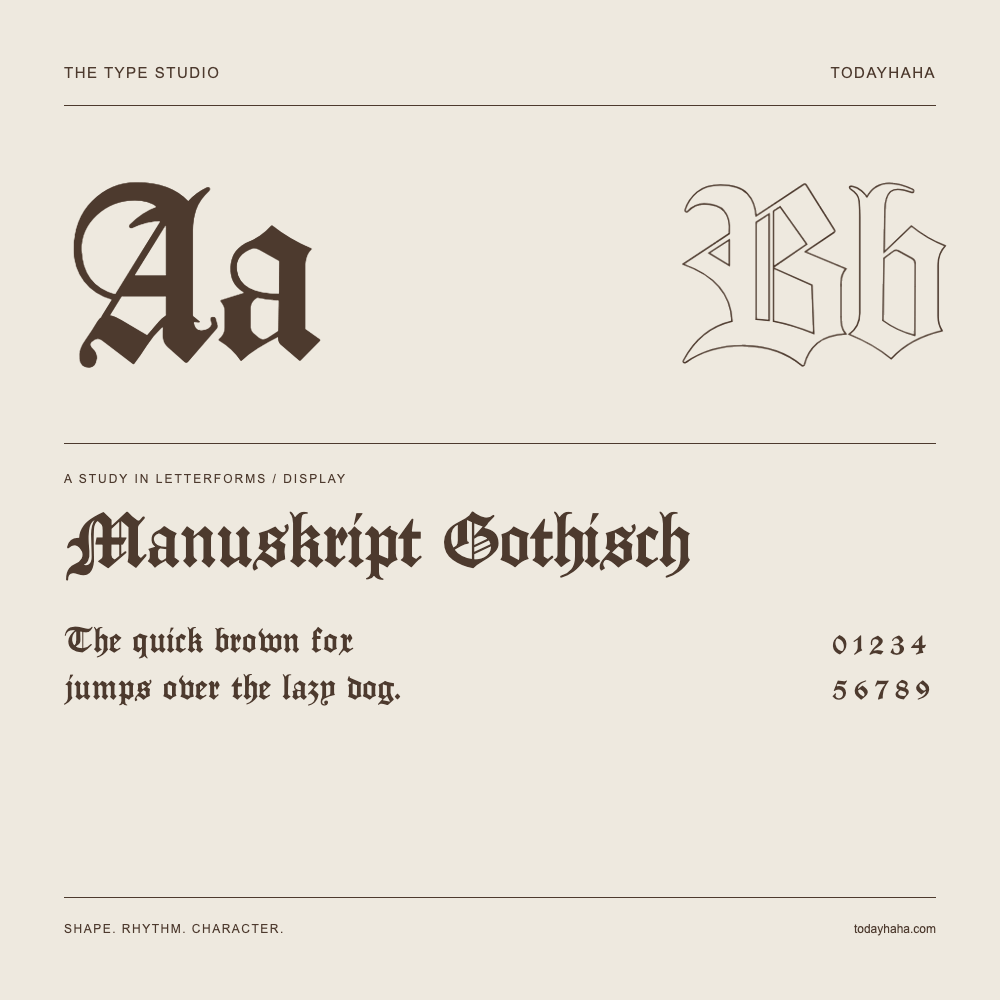 Manuskript Gothisch — Étude des lettres avec une phrase et des chiffres