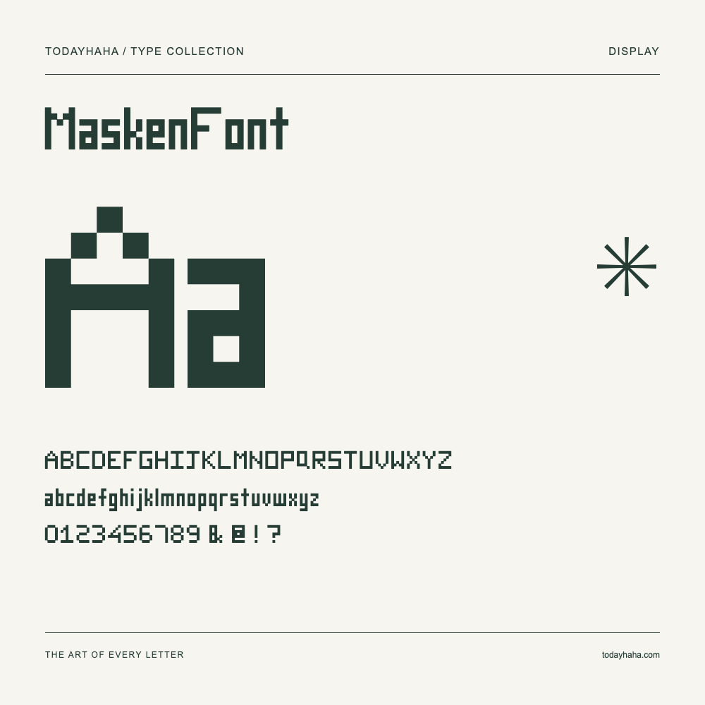 MaskenFont — Schriftmuster mit Großbuchstaben, Kleinbuchstaben und Ziffern