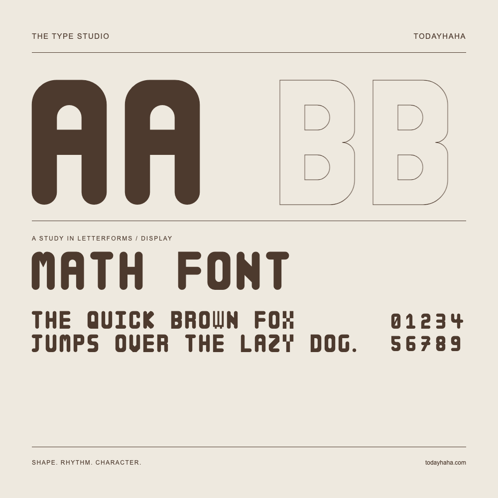 Math Font — Buchstabenstudie mit Beispielsatz und Ziffern