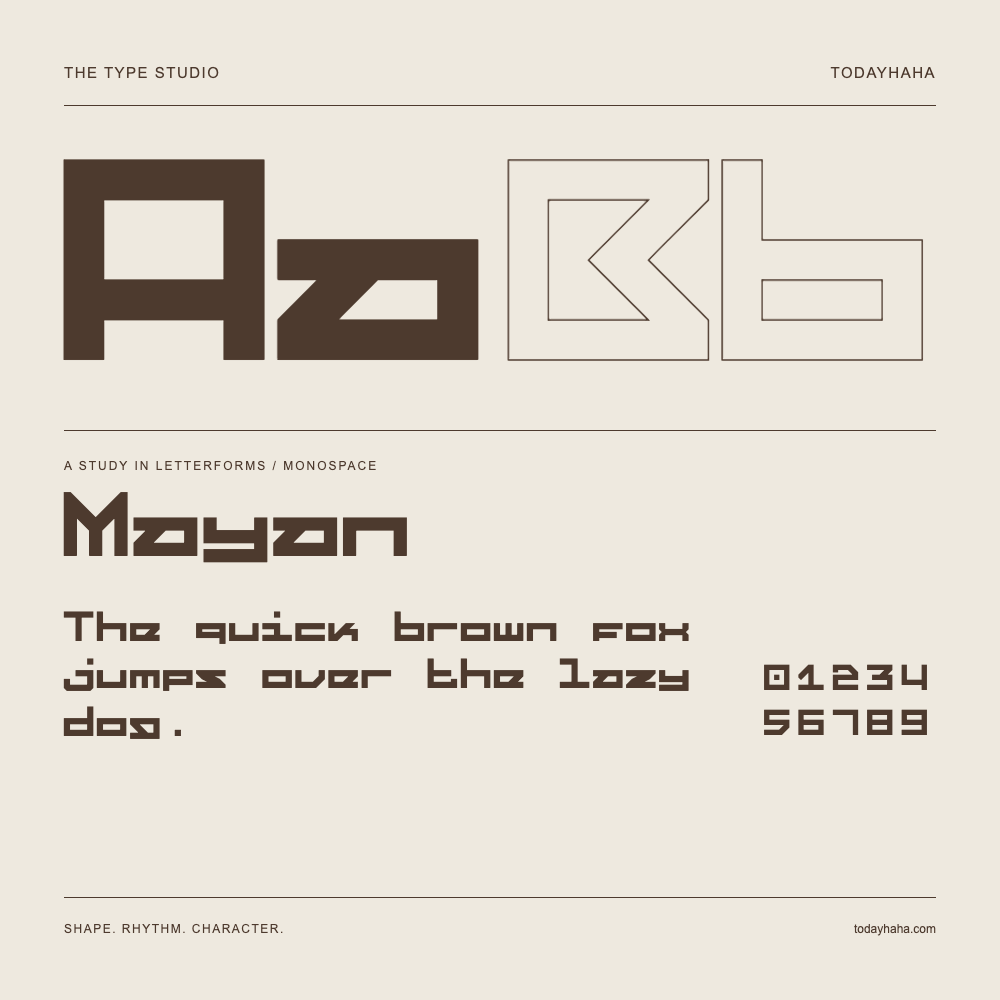 Mayan — Buchstabenstudie mit Beispielsatz und Ziffern