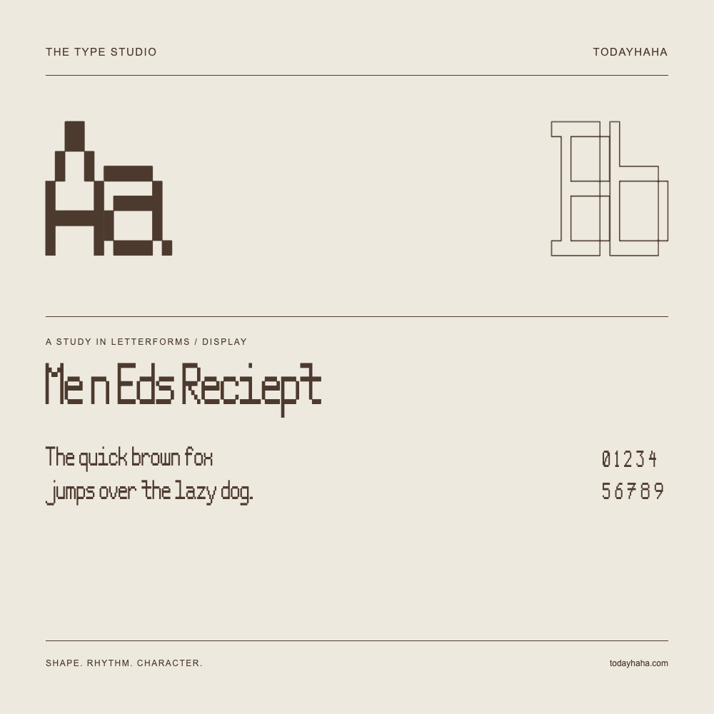 Me n Eds Reciept — Buchstabenstudie mit Beispielsatz und Ziffern