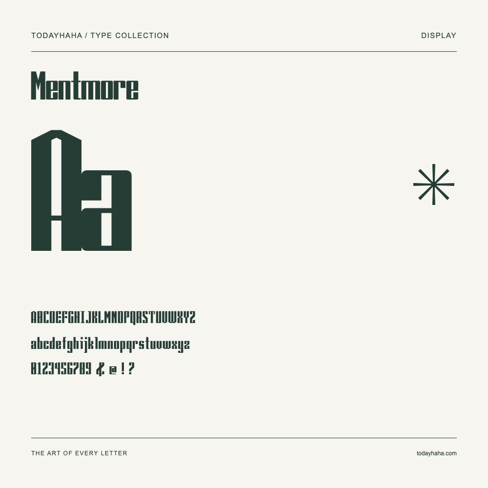 Mentmore — Schriftmuster mit Großbuchstaben, Kleinbuchstaben und Ziffern