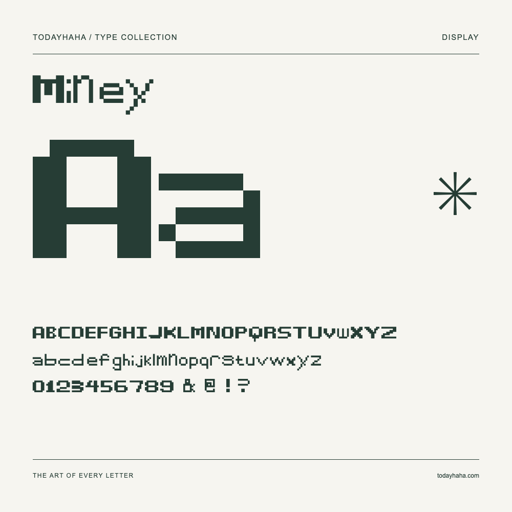 Miney — Muestra de mayúsculas, minúsculas y números
