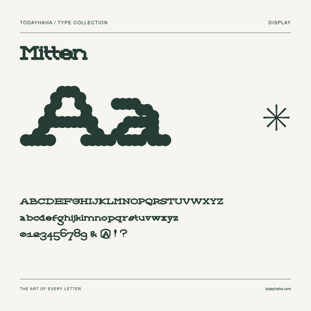 Mitten — Schriftmuster mit Großbuchstaben, Kleinbuchstaben und Ziffern