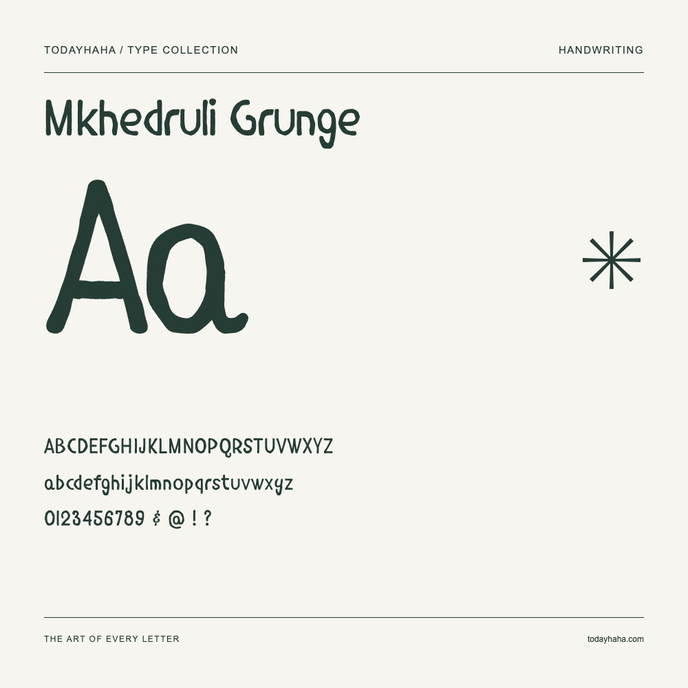 Mkhedruli Grunge — Muestra de mayúsculas, minúsculas y números