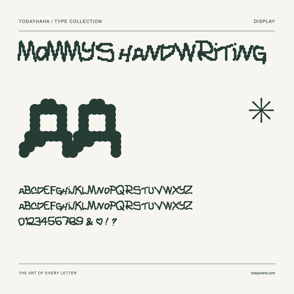 Mommy's Handwriting — Schriftmuster mit Großbuchstaben, Kleinbuchstaben und Ziffern