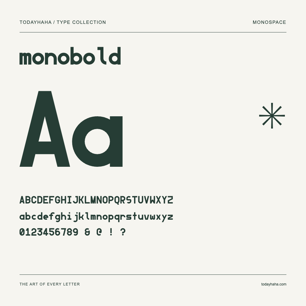 monobold — Schriftmuster mit Großbuchstaben, Kleinbuchstaben und Ziffern