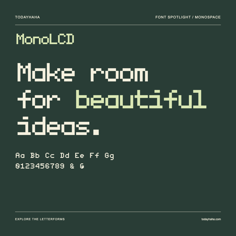 MonoLCD — Typografieposter mit Beispieltext