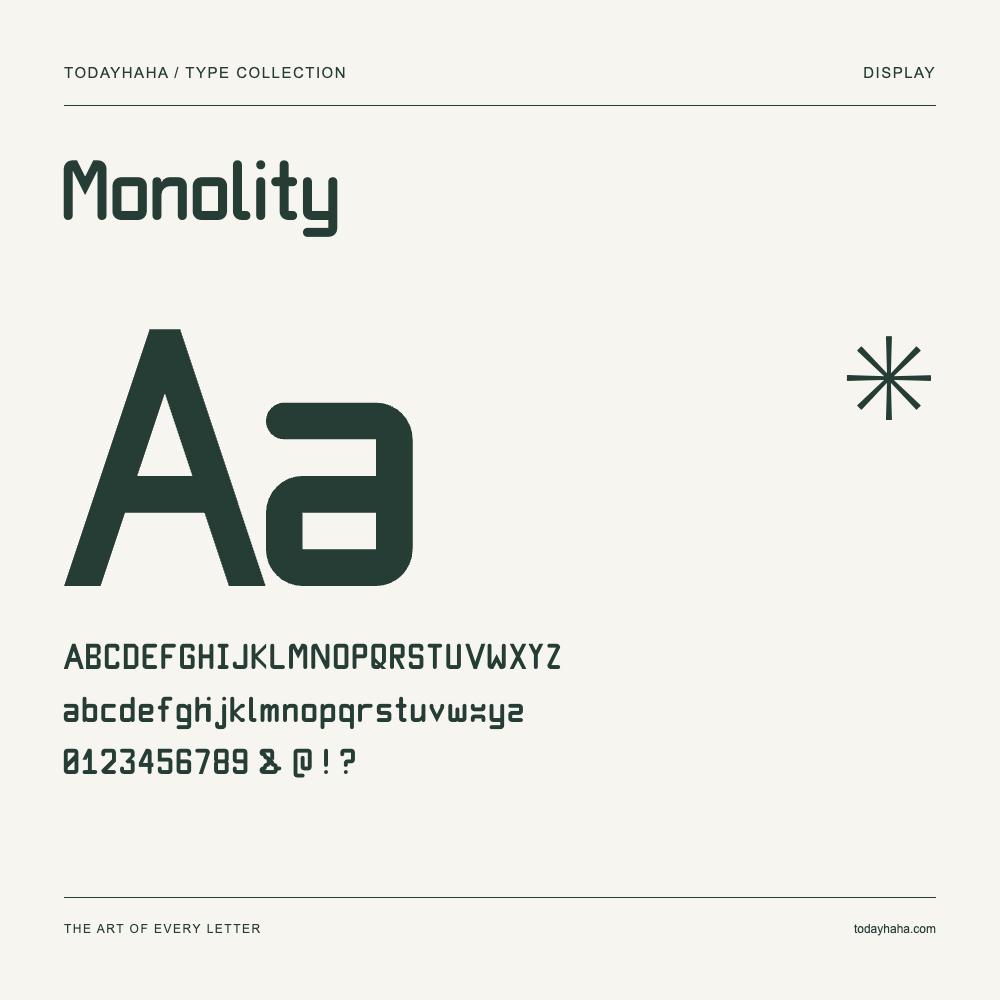 Monolity — Amostra com letras maiúsculas, minúsculas e números