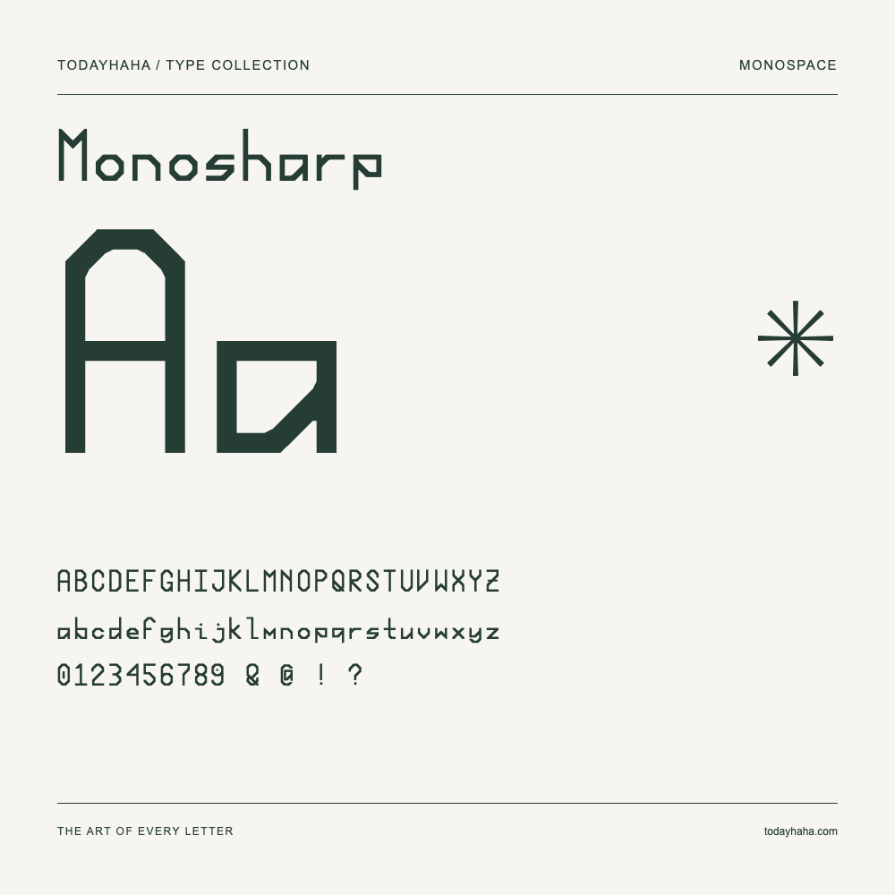 Monosharp — Amostra com letras maiúsculas, minúsculas e números