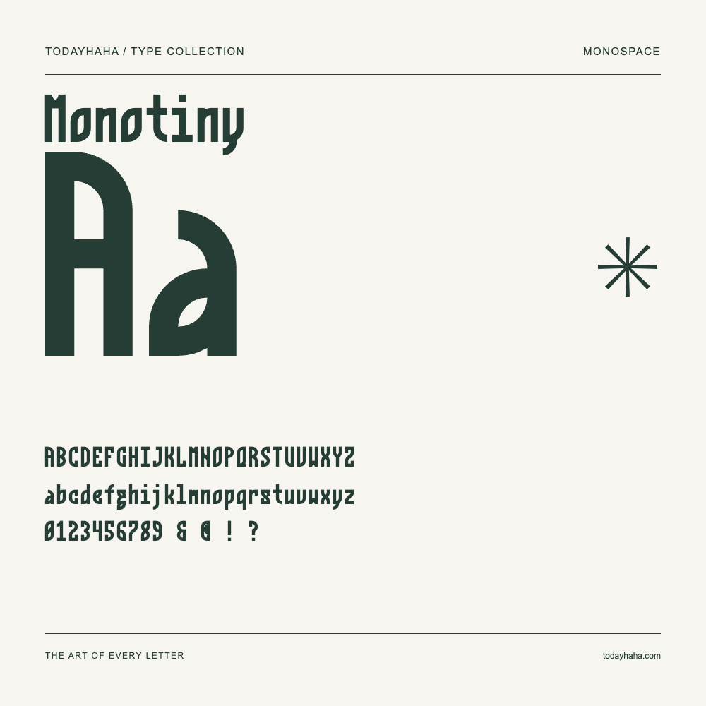 Monotiny — Campione con lettere maiuscole, minuscole e numeri
